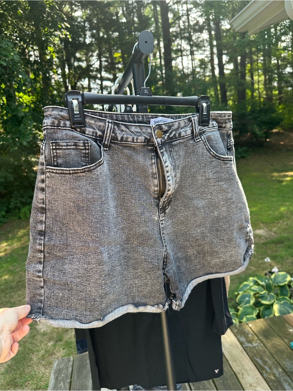 High-Rise Washed Gray Denim Shorts